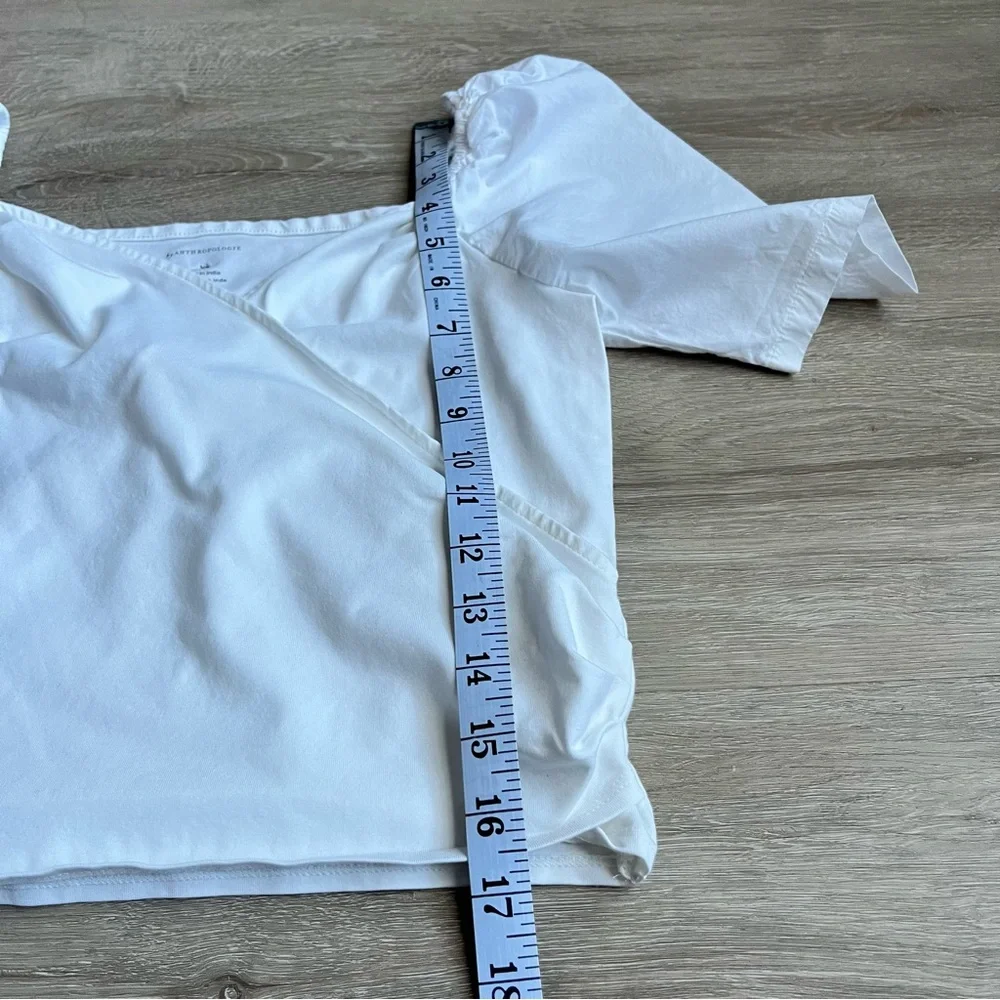 Anthropologie Wrap Top‎ Womens XS White Puff Sleeve Shirt